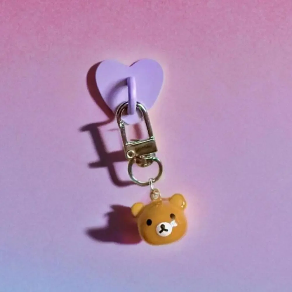 Cell Phone Charm Holder, Purple Heart & Rilakkuma Bell Kawaii For Mobile Phone